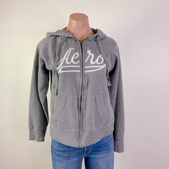 Aeropostale VTG Aero Embroidered Full Zip Fleece Hoodie Sweatshirt Gray Y2K L - Picture 2 of 11
